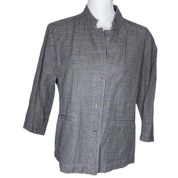 Eileen Fisher Wm’s Sz Lrg Grey 3/4 Sleeve Button Up Casual Blazer Jacket - Picture 1 of 5
